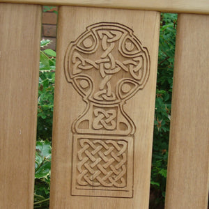 memorial bench with "celtic cross" carved into wood-4mb3018