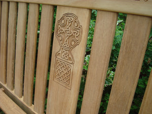 memorial bench with "celtic cross" carved into wood-4mb3018