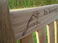 Load image into Gallery viewer, memorial bench with Robin carved into wood - 4mb3318