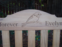 Load image into Gallery viewer, memorial bench with robin carved into wood - 4mb4009