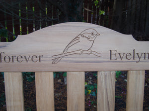 memorial bench with robin carved into wood - 4mb4009