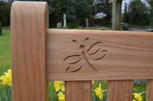 memorial bench with dragonfly carved into wood - 4mb4865