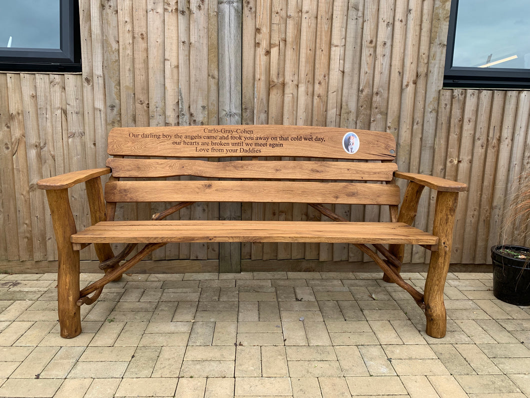 Rustic Memorial Bench 5ft6 in Oak wood