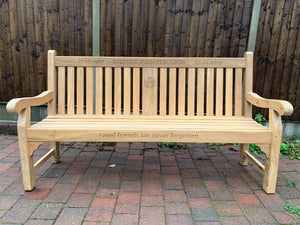 Thistle carved on Kenilworth teak memorial bench