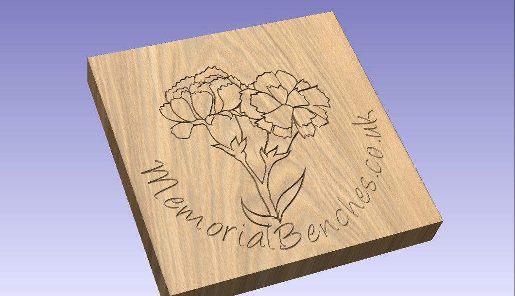 Carnation flowers carved into wood