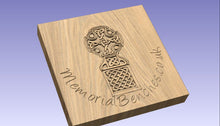 Load image into Gallery viewer, Celtic cross carved on a memorial bench