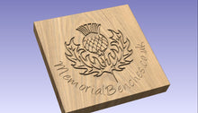 Load image into Gallery viewer, Thistle symbol of Scotland carved on a memorial bench